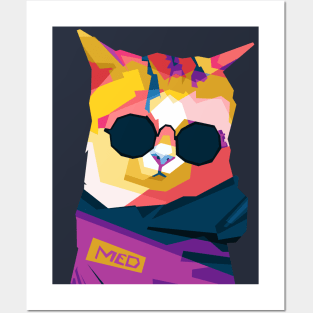 cat with glasses Posters and Art